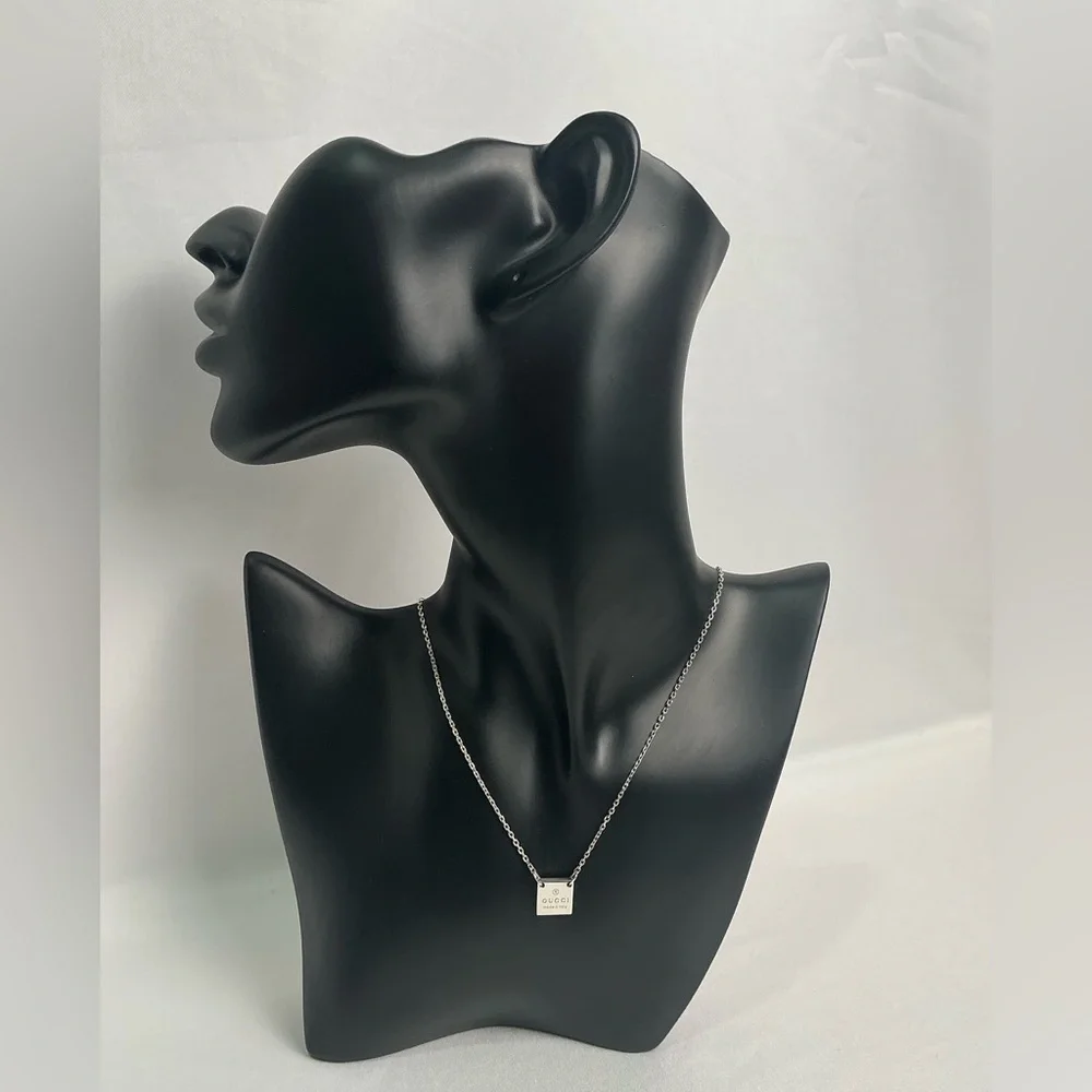 Authentic Gucci Square Plate Tag Pendant 925 Silver Necklace Signature Clasp - Picture 2 of 14